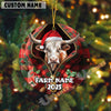Uni Personalized Farm Name Merry Texas Long Horn Farm Plaid Ornament