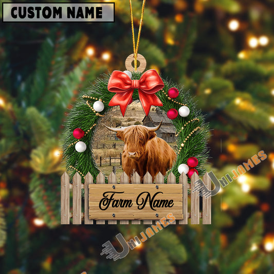 Uni Highland Christmas Wreath Custom Shape Acrylic Ornament