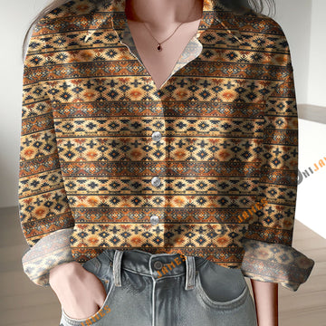 Uni Golden Sunburst Tribal Pattern Boho Casual Shirt