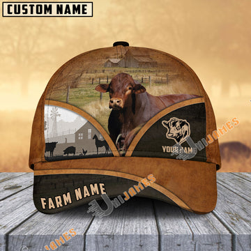 Uni Beefmaster Farm Country Customized Name Brown Leather Pattern Cap