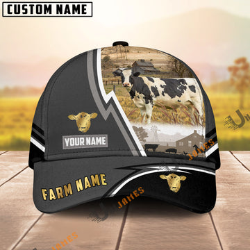 Uni Holstein Black White Country Customized Name Brown Leather Pattern Cap