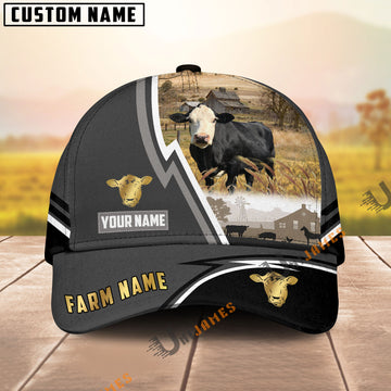 Uni Black Baldy Black White Country Customized Name Brown Leather Pattern Cap