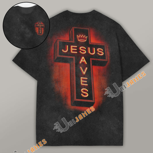 Jesus Saves Red Light Cross Christian Washed T-Shirt