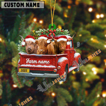 Uni Personalized Highland Christmas Farm Truck Custom Shape Acrylic Ornament