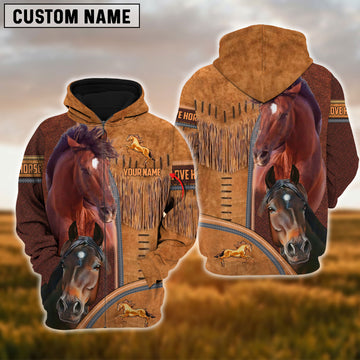 Uni Custom Name 2 Brown Horses Lovers 3D Hoodie