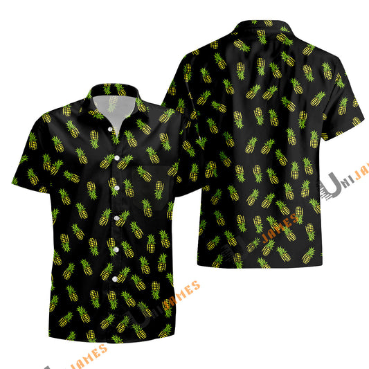 UniJames Comfort Pineapple Grenade (Black) Button Shirt, Hawaiian Shirt For Men