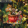 Uni Personalized Brown Swiss Moo-ry Christmas Cocoa Mug Acrylic Ornament