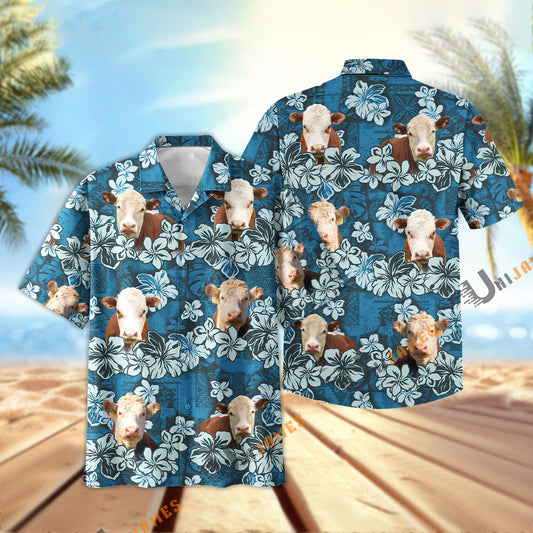 Uni Hereford Dark Blue Flower Hawaiian Shirt