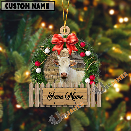 Uni Charolais Christmas Wreath Custom Shape Acrylic Ornament