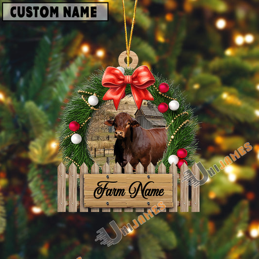 Uni Beefmaster Christmas Wreath Custom Shape Acrylic Ornament