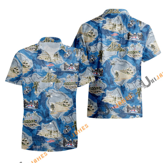 UniJames MARINES: SEMPER FI Short Sleeve Button Shirt For Men