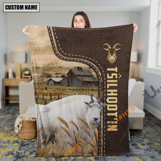 Uni Personalized Name Mountain Goat Leather Pattern Blanket