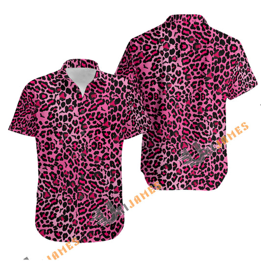 UniJames Comfort Leopard (Pink) Button Shirt, Hawaiian Shirt For Men