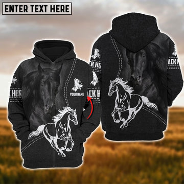 Uni Custom Name Black Horse Lovers 3D Hoodie