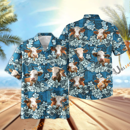 Uni Simmental Dark Blue Flower Hawaiian Shirt