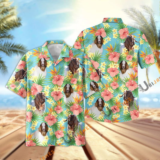 Uni Boer Goat Tropical Plants Leaves 3D Hawaiian Shirt