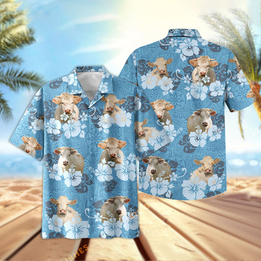 Uni Charolais Tribal Flowers Hawaiian Shirt