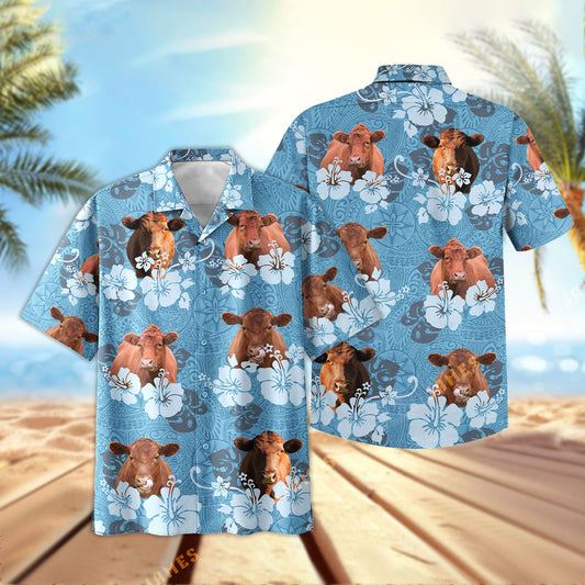 Uni Red Angus Tribal Flowers Hawaiian Shirt