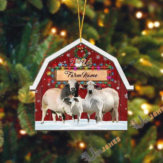 Uni Brahman Cattle Lovers Christmas Gift Red Barn Custom Shape Acrylic Ornament