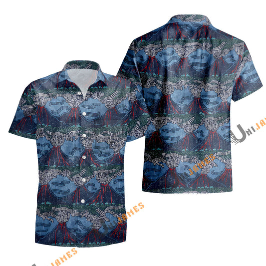 UniJames Lua Pele - Blue Short Sleeve Hawaiian Shirt