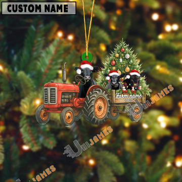 Uni Personalized Farm Tractor Christmas Ornament with Black Angus & Tree Acrylic Ornament