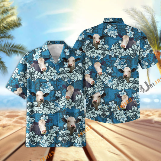 Uni Black Baldy Dark Blue Flower Hawaiian Shirt