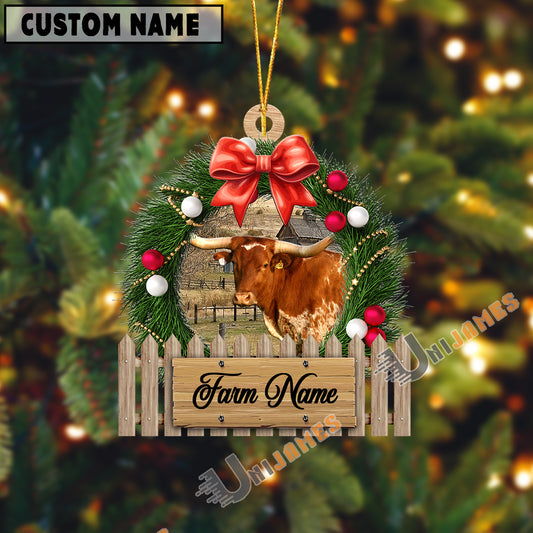 Uni Texas Longhorn Christmas Wreath Custom Shape Acrylic Ornament