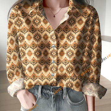 Uni Retro Ethnic Geometric Pattern Casual Shirt