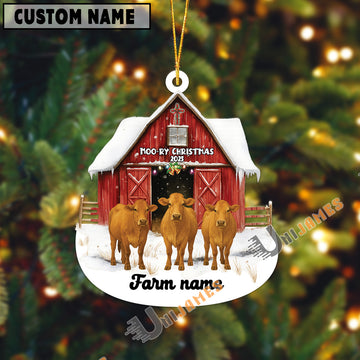 Uni Personalized Brahman Moo-ry Christmas Barn Acrylic Ornament