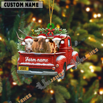 Uni Personalized Texas Longhorn Christmas Farm Truck Custom Shape Acrylic Ornament