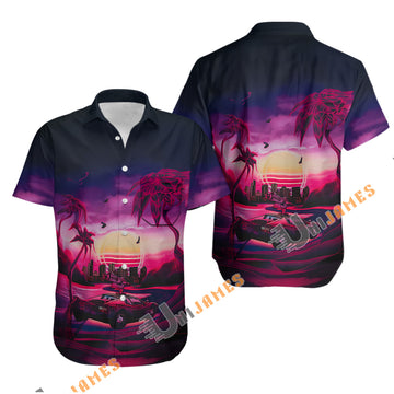 UniJames Comfort Synthwave Button Shirt, Hawaiian Shirt (Pearl Snaps) For Men