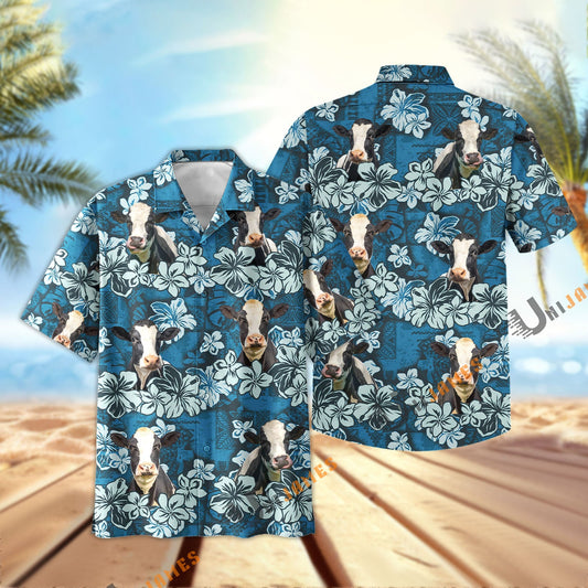 Uni Holstein Dark Blue Flower Hawaiian Shirt