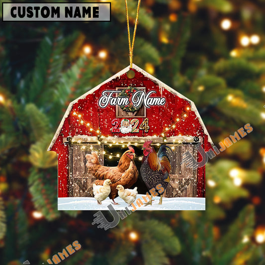 Uni Chicken Christmas Gift Red Barn Custom Shape Acrylic Ornament