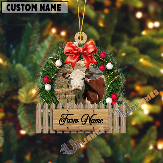 Uni Hereford Christmas Wreath Custom Shape Acrylic Ornament