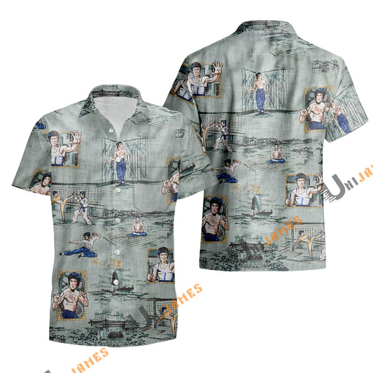 UniJames Bruce Lee Little Dragon - Jade Short Sleeve Hawaiian Shirt