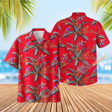 UniJames Jungle Bird - Red Short Sleeve Hawaiian Shirt