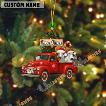 Uni Personalized Brahman Ornament – Red Christmas Truck & Farm Name Custom Shape Acrylic Ornament