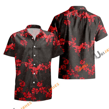 UniJames 50th State Flower - Black Short Sleeve Hawaiian Shirt