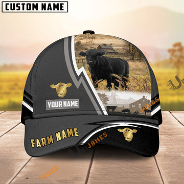 Uni Black Angus Black White Country Customized Name Brown Leather Pattern Cap