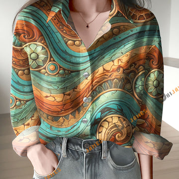 Uni Golden Wave Boho Pattern Casual Shirt