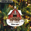 Uni Personalized Cow Moo-ry Christmas Barn Acrylic Ornament (14 Breed Options)