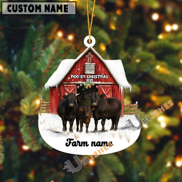 Uni Personalized Dexter Moo-ry Christmas Barn Acrylic Ornament