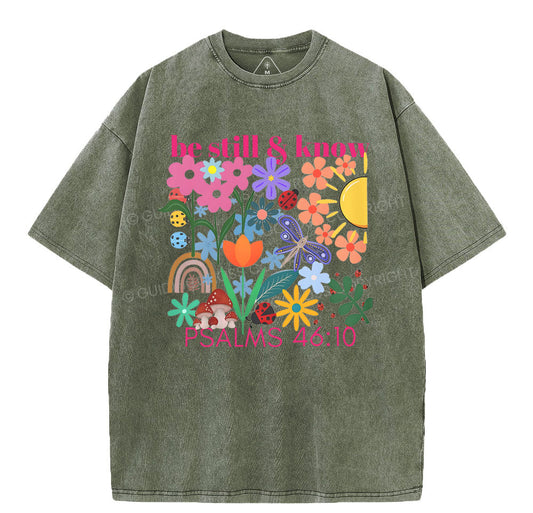 Be Still And Know Boho Flower Christian Washed T-Shirt Sale - GuidingCross
