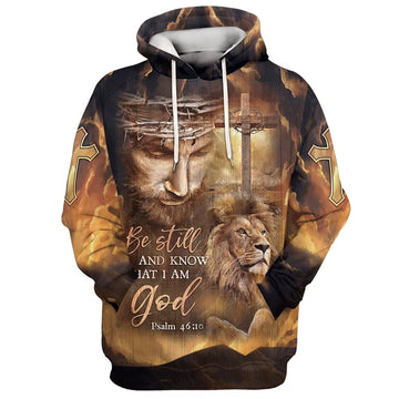 Uni Be Still And Know That I Am God The Face Of Jesus, Lion And Cross Hoodie