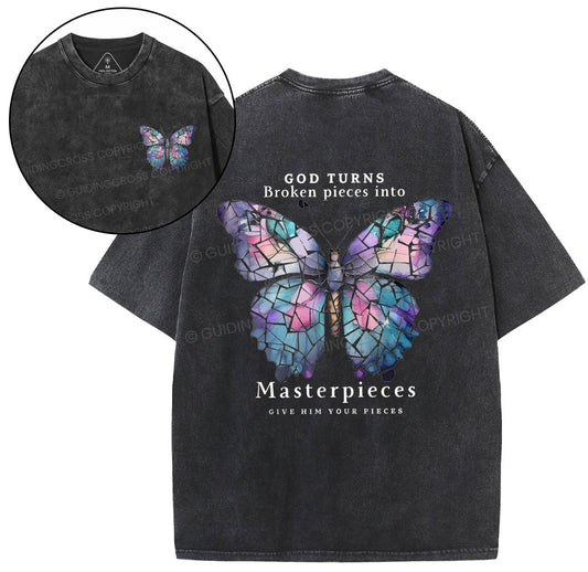 God Turns Broken Pieces Into Masterpieces Chirstian Washed T-Shirt Sale - GuidingCross