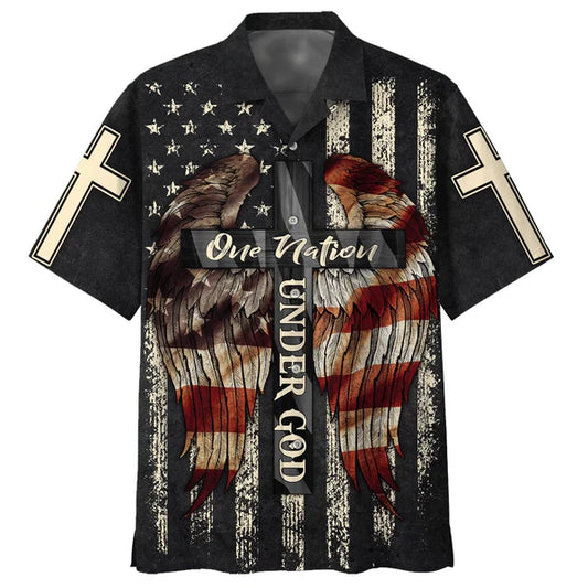 UniJames Christ Cross Wings One Nation Under God Hawaiian Shirts - Christian Hawaiian Shirt - Hawaiian Summer Shirts