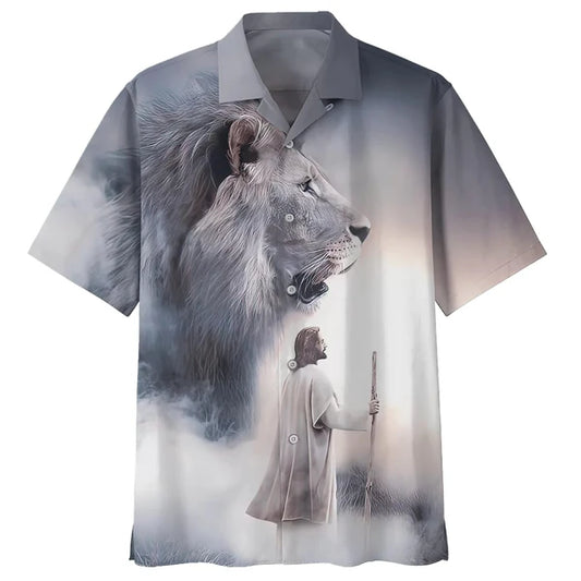 UniJames Christian Jesus Lion Hawaiian Shirts - Christian Hawaiian Shirt - Hawaiian Shirts For Men