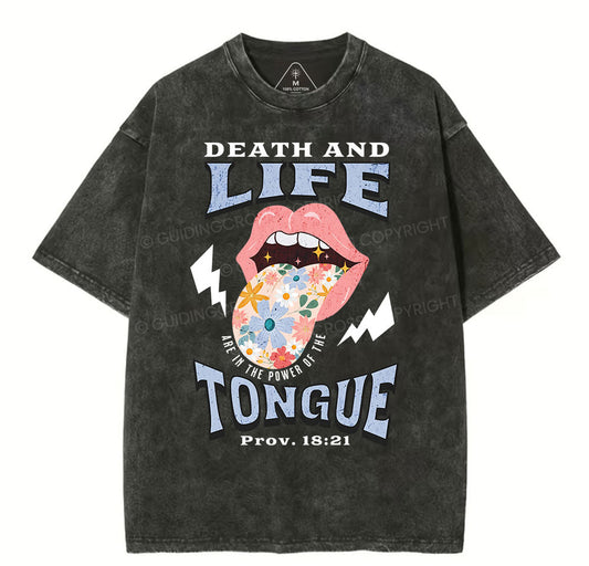 Death And Life Tongue Christian Washed T-Shirt Sale - GuidingCross
