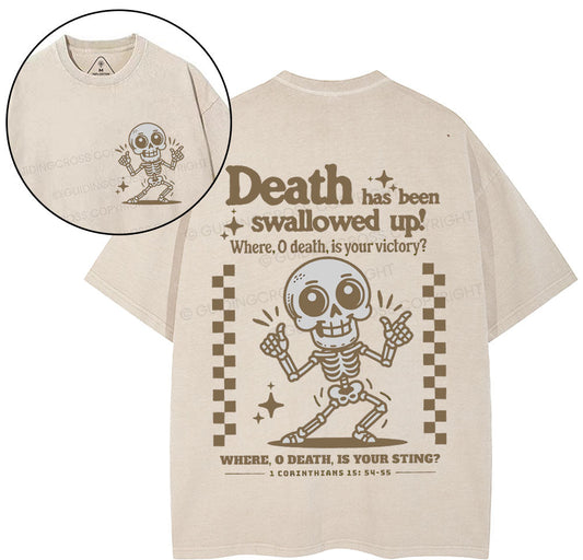 Death Has Been Swallowed Up Christian Washed T-Shirt Sale - GuidingCross