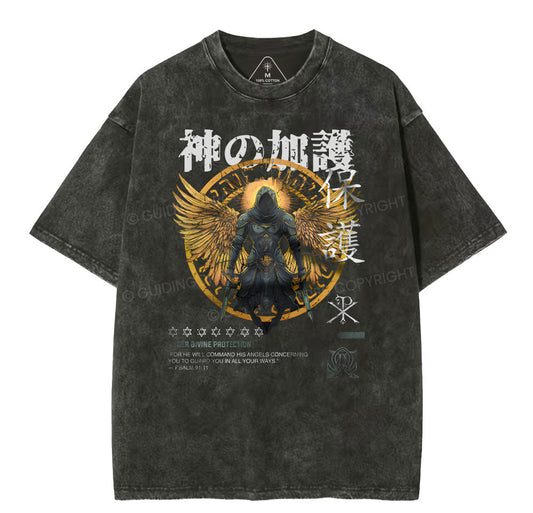 Divine Protection Christian Washed T-Shirt Sale - GuidingCross